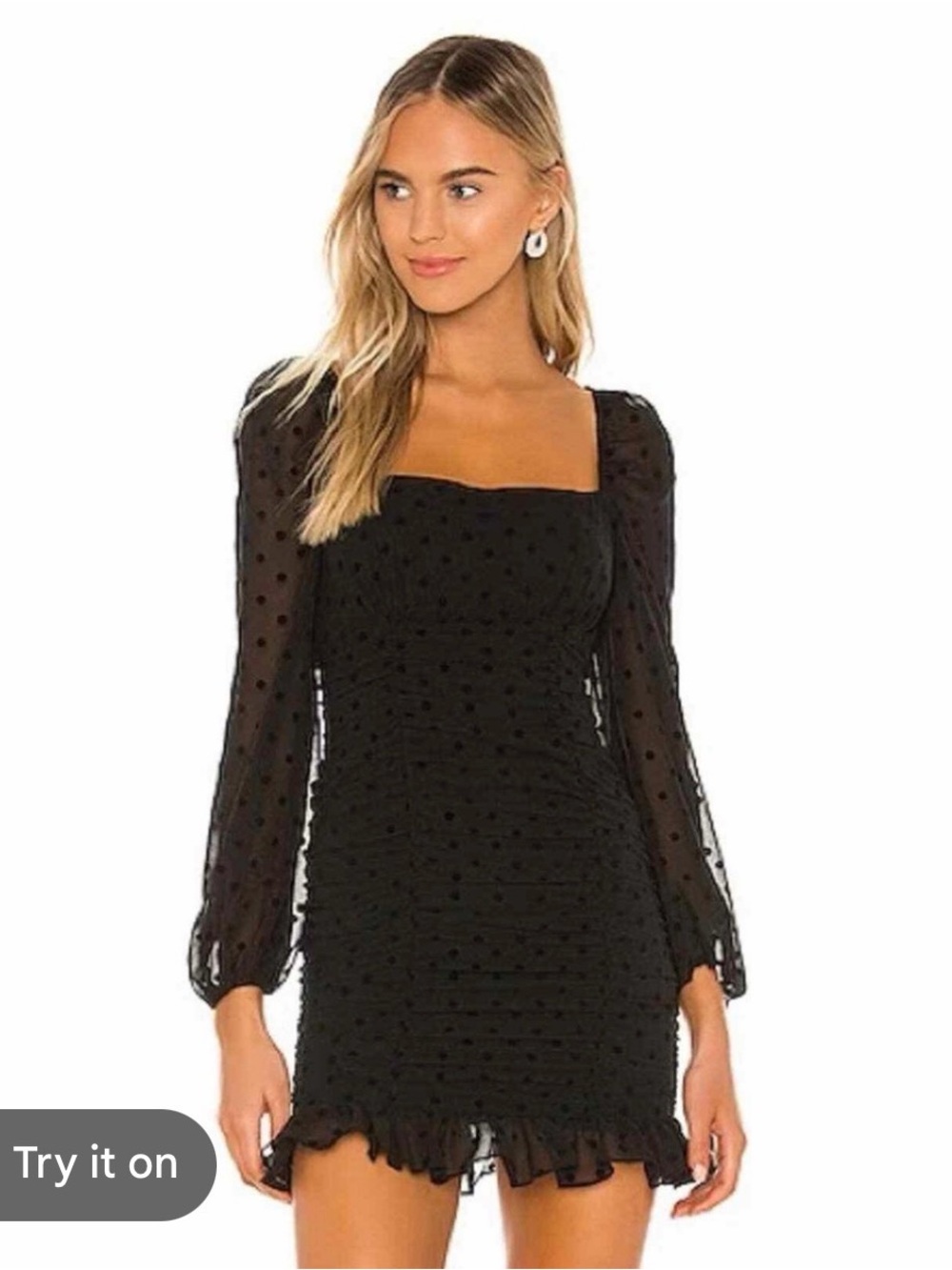 Lovers + Friends Black Swiss Dot Long-Sleeve Mini Dress small